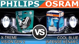 💡 Philips Xtreme Vision Gen2 vs Osram Cool Blue Intense 5000K  D3S Xenon Brenner Vergleichstest [upl. by Adidnere315]