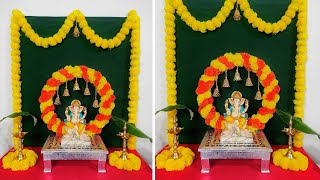 Quick and easy Ganesh Pooja Background Decoration at Home  Ganesh Pooja decoration ideas at home [upl. by Aniham]