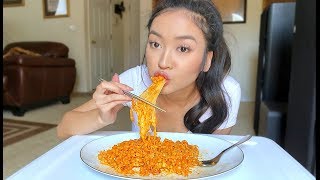 CHEESY CARBONARA FIRE NOODLE MUKBANG [upl. by Ayin]