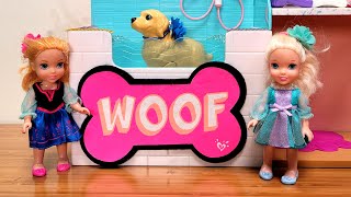 Pet Spa  Elsa amp Anna toddlers  grooming salon  Barbie dolls [upl. by Aiyn]