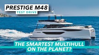 Prestige M48 sea trial review  The smartest multihull on the planet Motor Boat amp Yachting [upl. by Ryun]