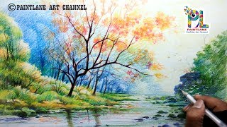 How to draw Scenery of Morning for Beginners with Color Pencils  Step By Step [upl. by Siravrat]