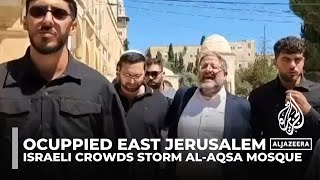 Israeli crowds storm AlAqsa Mosque West Bank villages on Jewish holiday [upl. by Nnaylrebmik]