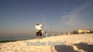 Double Hookups  Pompano Fishing and Raking Sand Fleas [upl. by Naeroled]