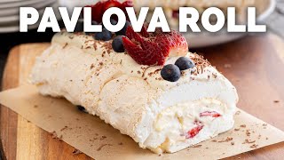 The BEST Pavlova Roll – Easy Meringue Roulade with Berries amp Whipped Cream [upl. by Alliuqet]