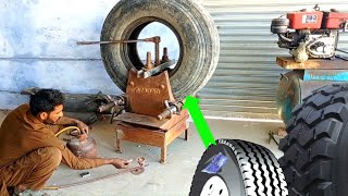 Caterpillar Monster Tire Repairing  Repairing A Huge Old Tire Sidewall Tire Repair Tyre punchure [upl. by Nessim950]