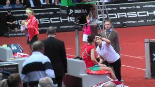 Andrea Petkovic injury timeout vs Victoria Azarenka  Porsche Tennis Grand Prix 2012 [upl. by Trah]