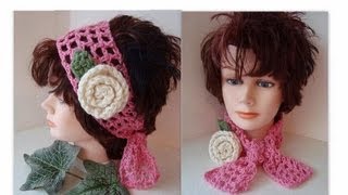 Crochet HEADBAND AND SCARF summer mesh how to diy [upl. by Ainevuol]