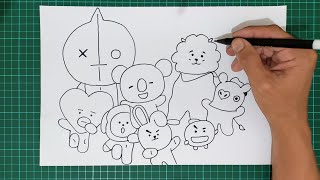 Cara Menggambar BT21  How To Draw BTS [upl. by Leia32]