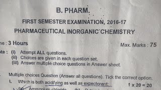 b pharma Inorganic chemistry papers  B pharm first semester question paper Inorganic chemistry [upl. by Mitchel]