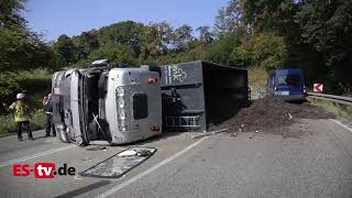 Ostfildern Berkheimer Steige LKW in Kurve umgekippt [upl. by Einttirb47]