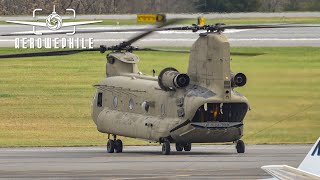 US Army Boeing CH47F Chinook Helicopter  Startup Taxi amp Take Off from TriCities Airport07Nov22 [upl. by Oedama]