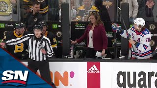 Panarin Tosses His Glove At Marchand As Tempers Flare Between Rangers amp Bruins [upl. by Bonney]