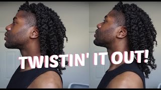 Mens NATURAL HAIR TWIST OUT  EcoStyler and Grape Seed Oil [upl. by Enimzzaj]