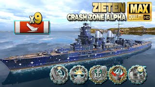 Battleship Zieten 9 ships destroyed on map Crash Zone Alpha  World of Warships [upl. by Naamann]