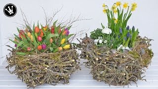 DIY  Frühlingsdeko  Osterdeko selber machen I XXLNest aus Zweigen I Deko mit Frühlingsblumen [upl. by Attenor231]