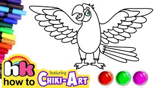 How To Draw a Parrot  Drawing and Coloring Birds  Chiki Art  HooplaKidz HowTo [upl. by Cestar341]