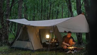 Solo CAMPING in RAIN  relaxing in the cosy tent shelter  ASMR [upl. by Cosette751]