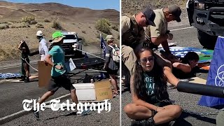 Police ram straight through climate activist blockade in Nevada [upl. by Nimrahc]