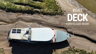 Ep 193  Big Deck Work On An Off Grid Boat  Fibreglass Work woodenboatbuilding [upl. by Abel]