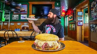 I ORDERED THE GIANT CORNED BEEF SANDWICH CHALLENGE AT A HAUNTED IRISH PUB  BeardMeatsFood [upl. by Berners]