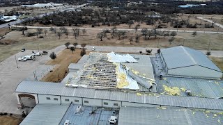 Drone video shows tornado damage to Jacksboro TX high school [upl. by Eidua]