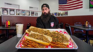 YOU HAVE TO EAT MORE THAN THE CURRENT CHAMP TO BEAT THIS CHEESESTEAK CHALLENGE  BeardMeatsFood [upl. by Ataymik200]