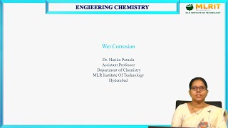 LEC09 Engineering Chemistry  Wet Corrosion by Dr P Harika [upl. by Durrell]