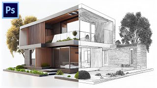 Cara Membuat Efek Line Art Architecture Drawing  TUTORIAL PHOTOSHOP [upl. by Assel355]