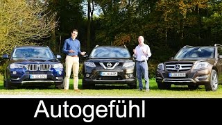 BMW X3 vs Mercedes GLKClass vs Nissan Rogue XTrail allnew COMPARISON test drive REVIEW [upl. by Eldreda]