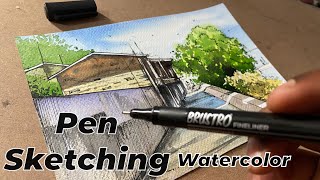 Pen Sketching with Watercolour  Urban Sketching  ArtistDeepkaran [upl. by Sidras]