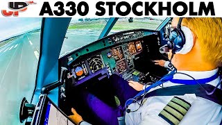 Piloting the SAS Airbus A330300E out of Stockholm  Cockpit Views [upl. by Ayikal184]