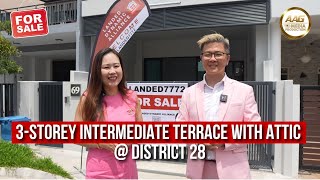 Singapore Landed Property Home Tour  3Storey InterTerrace with Attic  District 28 For Sale [upl. by Aicertal]