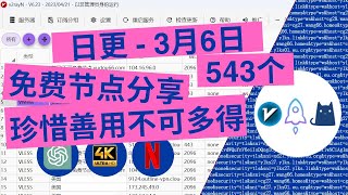 【2024年3月6日】日更  永久免费节点池分享 解锁chatgpt 奈飞流媒体4K 8K mac 苹果 windows 安卓 ios 小火箭 shadowsocks批量节点一键导入 [upl. by Siclari850]