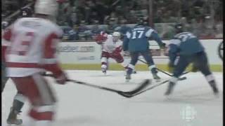 Georges Laraque knee hit to Kronwall HNIC [upl. by Hebe]