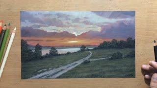 Colored Pencil Drawing of a Sunrise [upl. by Suravart]