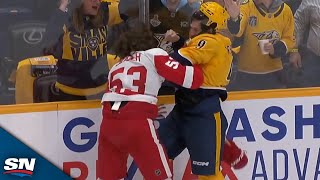 Predators Filip Forsberg Red Wings Mortiz Seider Fight in Battle of Unexpected Combatants [upl. by Ulyram790]