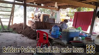 Bulldozer pushing the soil into under home and forest  complete  dump truck and mitsubishi working [upl. by Nitsirhc]