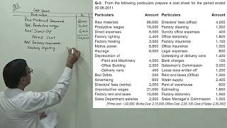 2 Cost Sheet Problem amp Solution  Cost and Management Accounting For BComMCom [upl. by Nadnal]