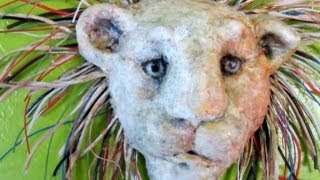 Paper Mache Lion Display Mask with Wire Mane [upl. by Aceissej]