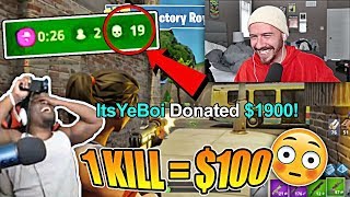 Donating 100 For Every Kill to Random Fortnite Streamers on YouTube [upl. by Kolk379]