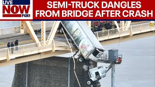 Louisville Bridge Driver rescued after semitruck dangles from bridge  LiveNOW from FOX [upl. by Vadnee]