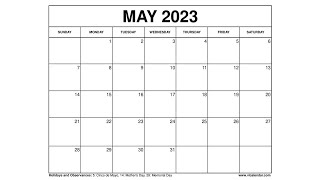 Printable May 2023 Calendar Templates with Holidays  VL Calendar [upl. by Fougere806]