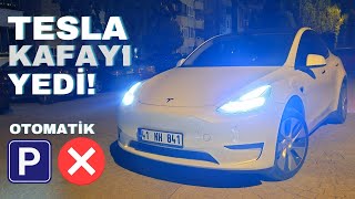 TESLANIN BEYNİ YANDI Tesla Gece Otomatik Park Testi [upl. by Mart]