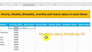 How to calculate Daily hourly weekly  biweekly and yearly salary in excel sheet [upl. by Woehick]