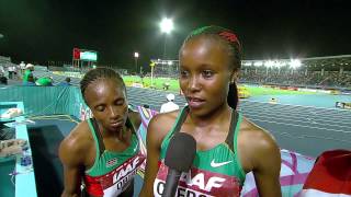 IAAF World Relays Bahamas 2014  Mixed Zone 15 Laps Kenya Women winner [upl. by Arraeit244]