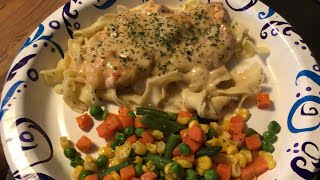 Creamy oven baked chicken with buttered noodles A side of veggies Quick easy dinner Recipe 👇 [upl. by Ahcropal615]