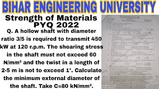 Strength of materials pyq 2022  Numerical  BEU PYQ solution  SOM  AKU  beuhelper [upl. by Nyl]