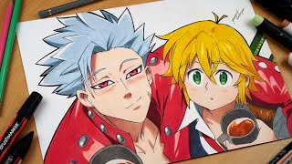 Drawing Meliodas And Ban From The Seven Deadly Sins [upl. by Eves481]