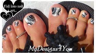 How To Toenail Art  Black and White Toenail Tutorial ♥ [upl. by Aizek]